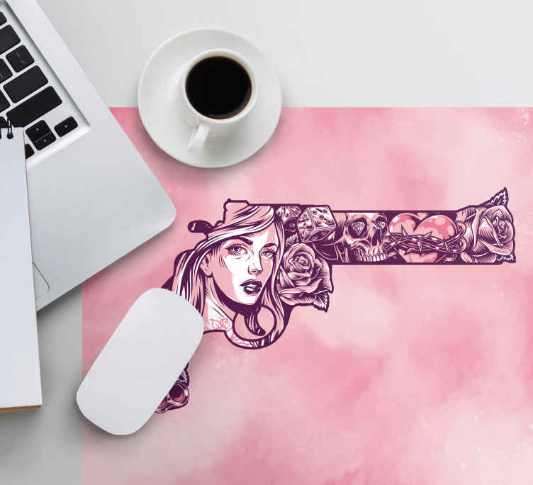 Rosa Revolver Tatovering Original Musematte Tenstickers