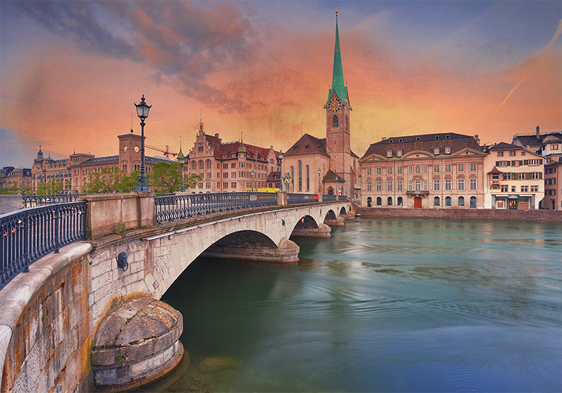 Fototapete Städte und Länder Brücke am see in zürich TenStickers