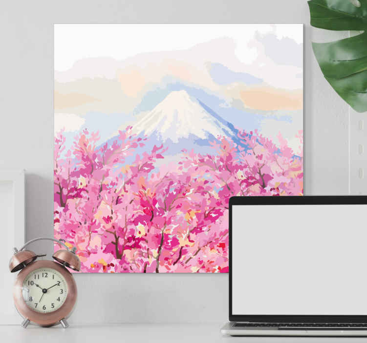 Cuadro De Paisaje Monte Fuji Y Flor De Cerezo TenVinilo