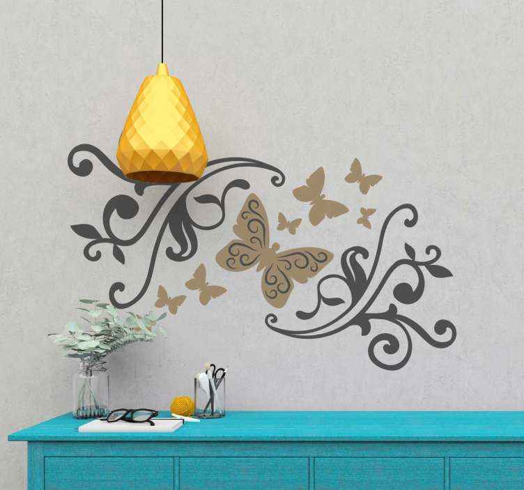 Sticker Mural Ornement Avec Papillon Tenstickers