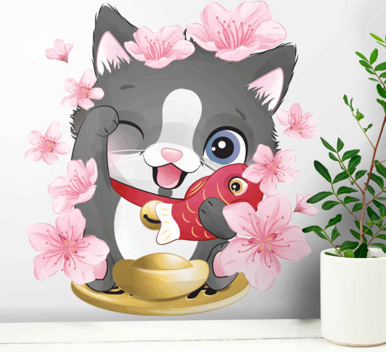 Autocolante decorativo cão e gato Ilustração de gatinho sortudo f