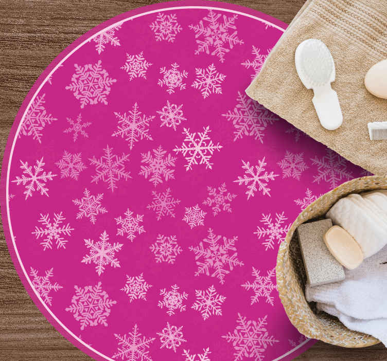 Alfombra Vinilo Navidad Patr N De Copos De Nieve Rosa Tenvinilo