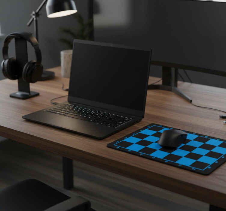 Mouse pad gaming tablero de ajedrez minimalista azul y negro - TenVinilo