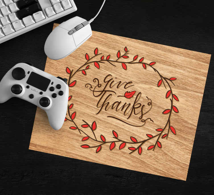 Give thanks leaf circle mouse pad quotes - TenStickers