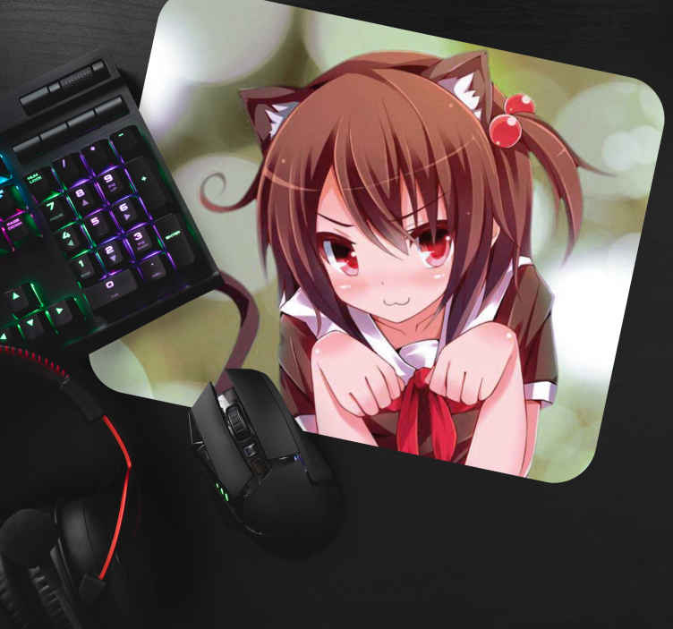 Cute smiling cat lady anime mouse mat  TenStickers