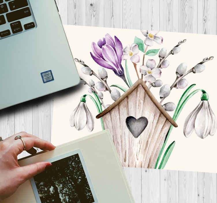 元のマウスパッド 魅力的なバードハウスの花束 - TENSTICKERS