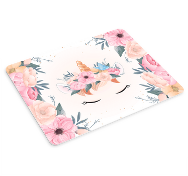 Pink enhjørning med blomster anime musemåtte - TenStickers