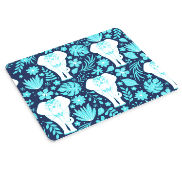 Blå blomster elefanter flere musemåtter - TenStickers