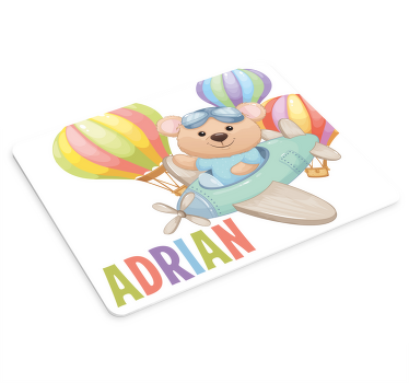 Alfombrilla ratón personalizable Lindo oso en un avión con globos - TenVinilo