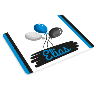 Svarte og blå ballonger med skilt musematte med navn - Tenstickers