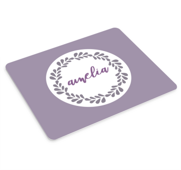 Alfombrilla ratón personalizable Nombre redondo y hojas - TenVinilo