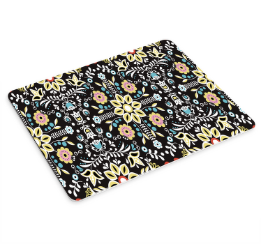 Perinteiset kukat mustalla taustalla kuvio hiirimatto - Tenstickers