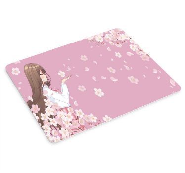Alfombrilla ratón anime Personaje de cabello rosa con flores - TenVinilo