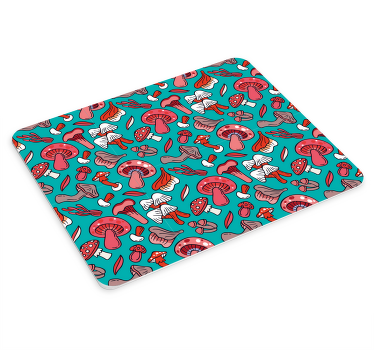 Red mushroom teal background original mouse pad - TenStickers