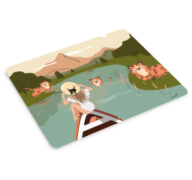 Girl and tigers jungle animals mouse pad - TenStickers