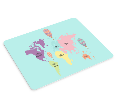 Mouse pad mapamundi diseño nórdico con globos aerostáticos. - TenVinilo