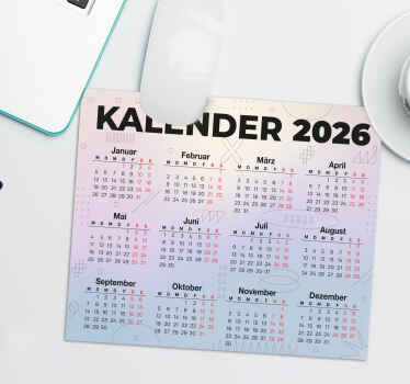Mauspad mit kalender 2026 - TenStickers