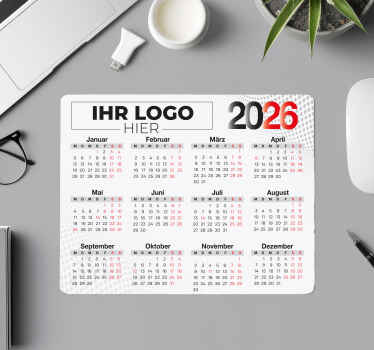 Mauspad mit namen und kalender 2026 mit logo - TenStickers