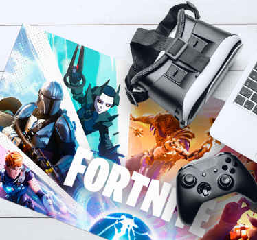 Tapete de rato moderno para jogos de personagens fortnite. Esquema de painel com diferentes origens e caracteres especiais. Logotipo fortnite no meio!