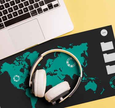 Grønt verdenskart med mapper gaming musematte - Tenstickers