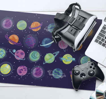 Colourful cartoon planet icons gaming mouse pad - TenStickers