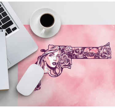 Pink revolver Tattoo original mouse pad - TenStickers