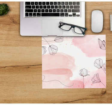 Blomster på pastel lyserød baggrund musemåtte - TenStickers