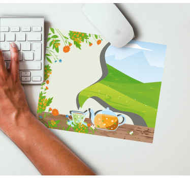 Campo de té de dibujos animados más alfombrillas de ratón - TenVinilo