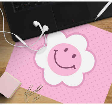 Alfombrilla ratón original Flor rosa y blanco carita sonriente - TenVinilo