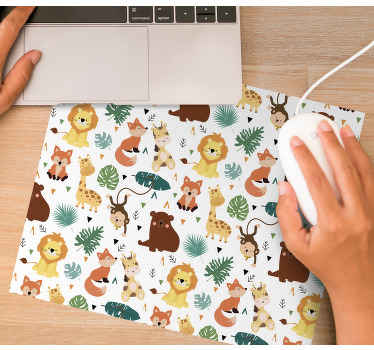 Søde vilde dyr med blade musemåtte - TenStickers