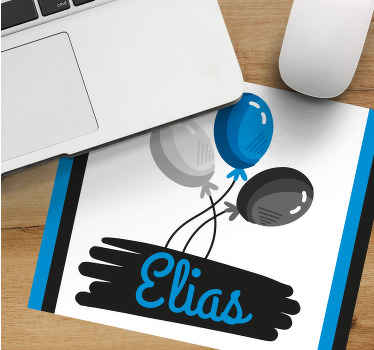 Svarte og blå ballonger med skilt musematte med navn - Tenstickers