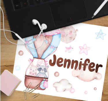 可爱的浣熊和兔子，带玫瑰踏板鼠标垫 - TenStickers