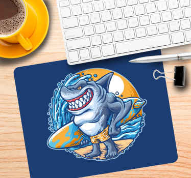 Surfboard shark cartoon  original mouse pad - TenStickers