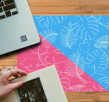 Lyserøde og blå farveblokke blade musemåtte - TenStickers