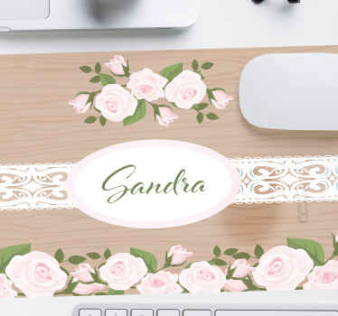 Dřevěná textura a růže personalizovaná podložka pod myš - TenStickers