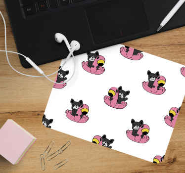 Sød hund med en original flamingo musemåtte - TenStickers