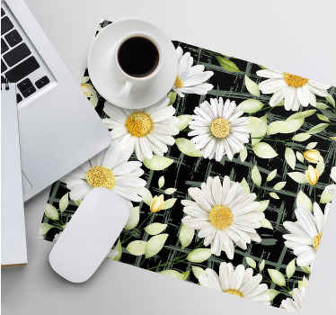 白雏菊条纹背景花卉鼠标垫 - TenStickers