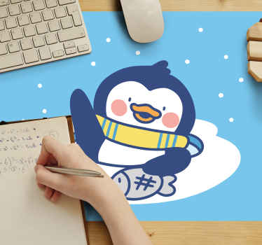 Tecknad glad pinguin viftande original musmatta - Tenstickers