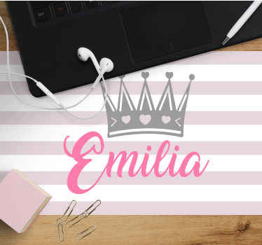 Alfombrilla ratón personalizable Corona de plata con nombre rosa - TenVinilo