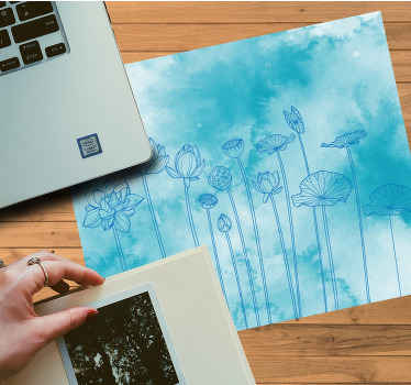 Delikat blå akvarel blomster musemåtte - TenStickers