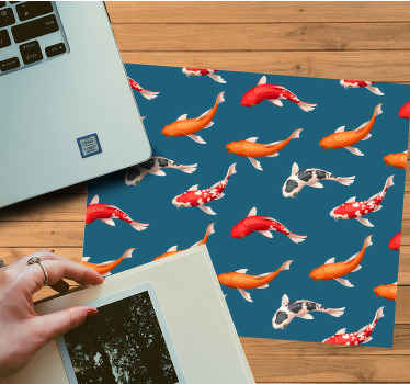 Originele muismat Koi vis patroon blauwe achtergrond - TenStickers
