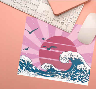 Suuri vaaleanpunainen retro-aalto Alkuperäinen hiirimatto - Tenstickers