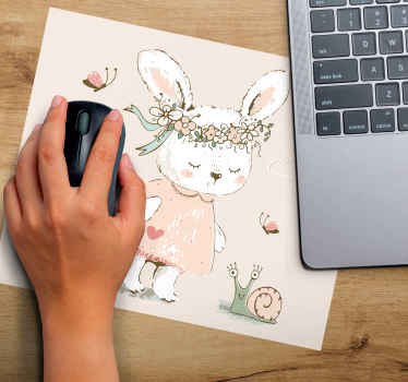 Bunny with flowers blue 80's pattern mouse pad - TenStickers