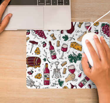 葡萄、葡萄酒和奶酪图案鼠标垫 - TenStickers