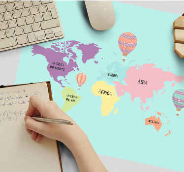 Mouse pad mapa mundo design nórdico com balões de ar pt - TenStickers