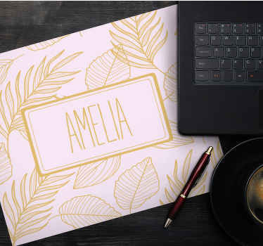 Gyldne "boho" blader mønster musematte med navn - Tenstickers