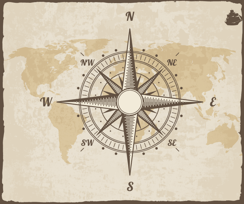 Tenstickers Wereldkaart muismat Vintage kompas met wereldkaart