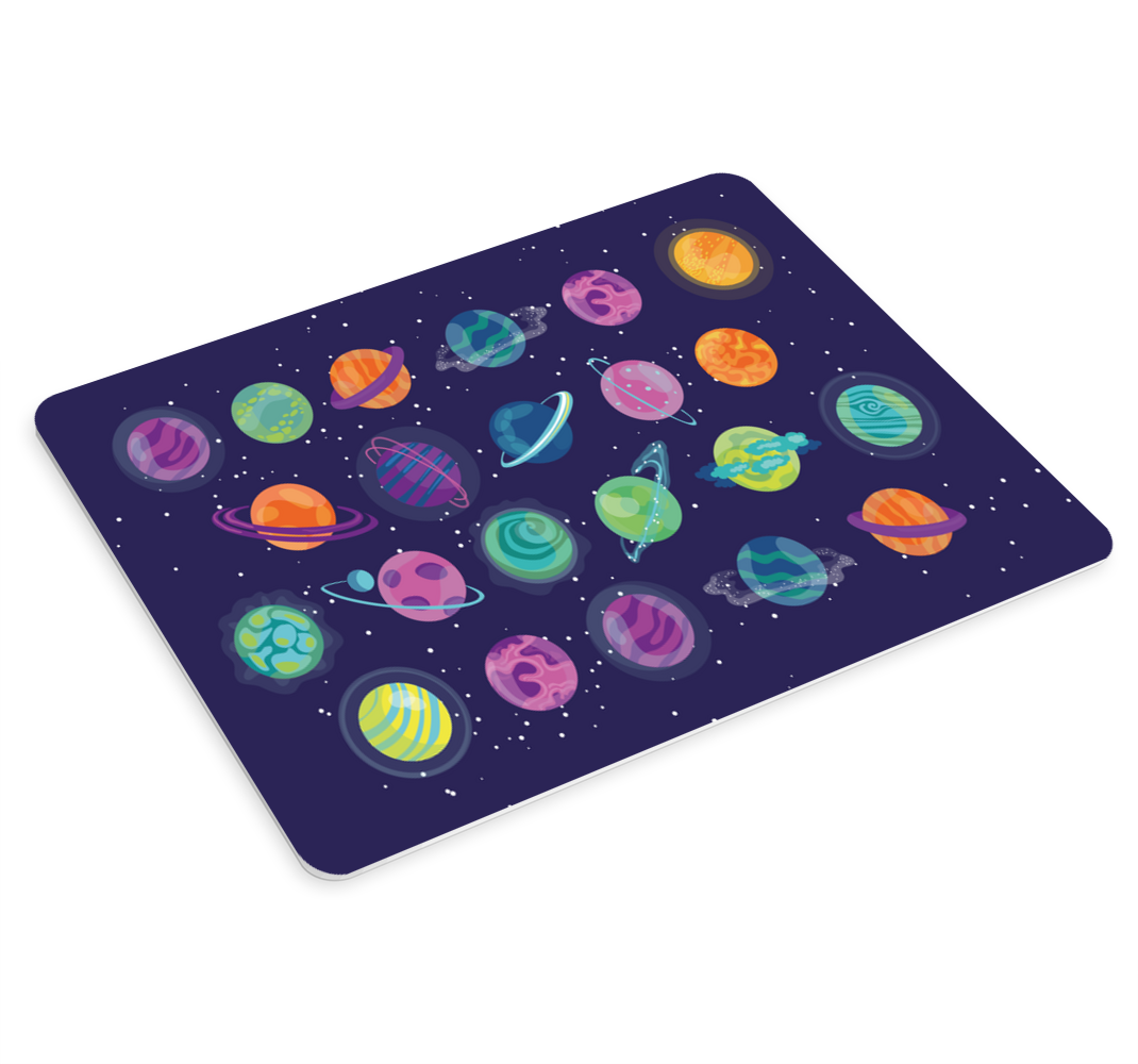 Colourful cartoon planet icons gaming mouse pad - TenStickers