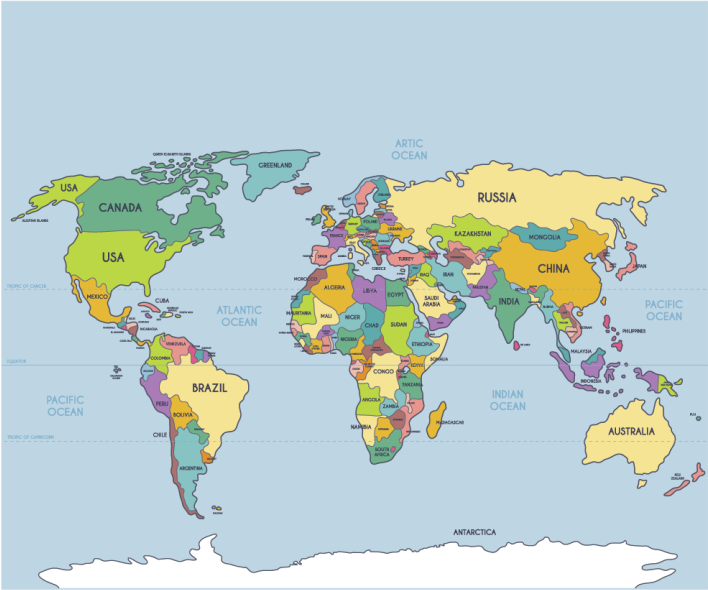 Tenstickers Wereldkaart muismat Geografisch en politiek