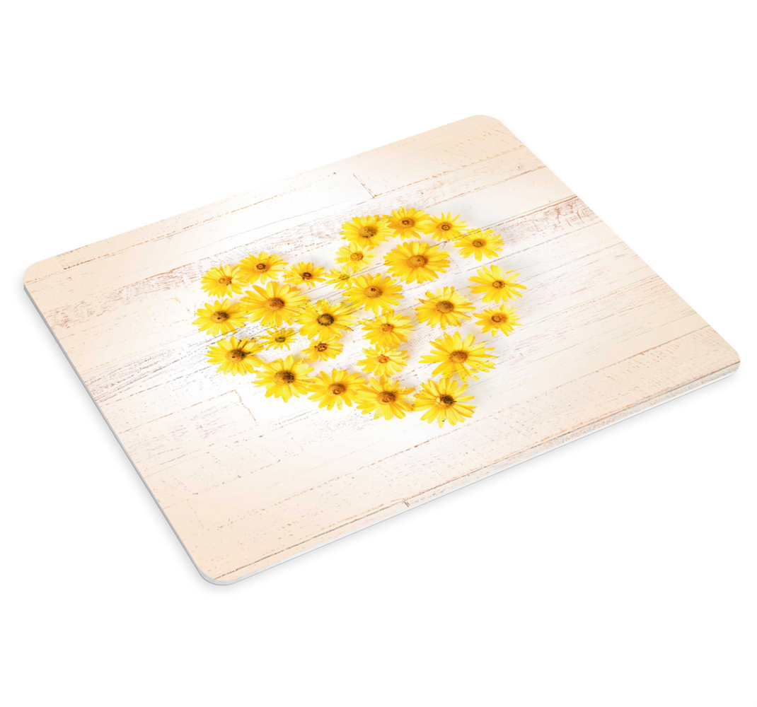 Ahşap doku orijinal fare altlığı üzerinde kalp papatya - TenStickers